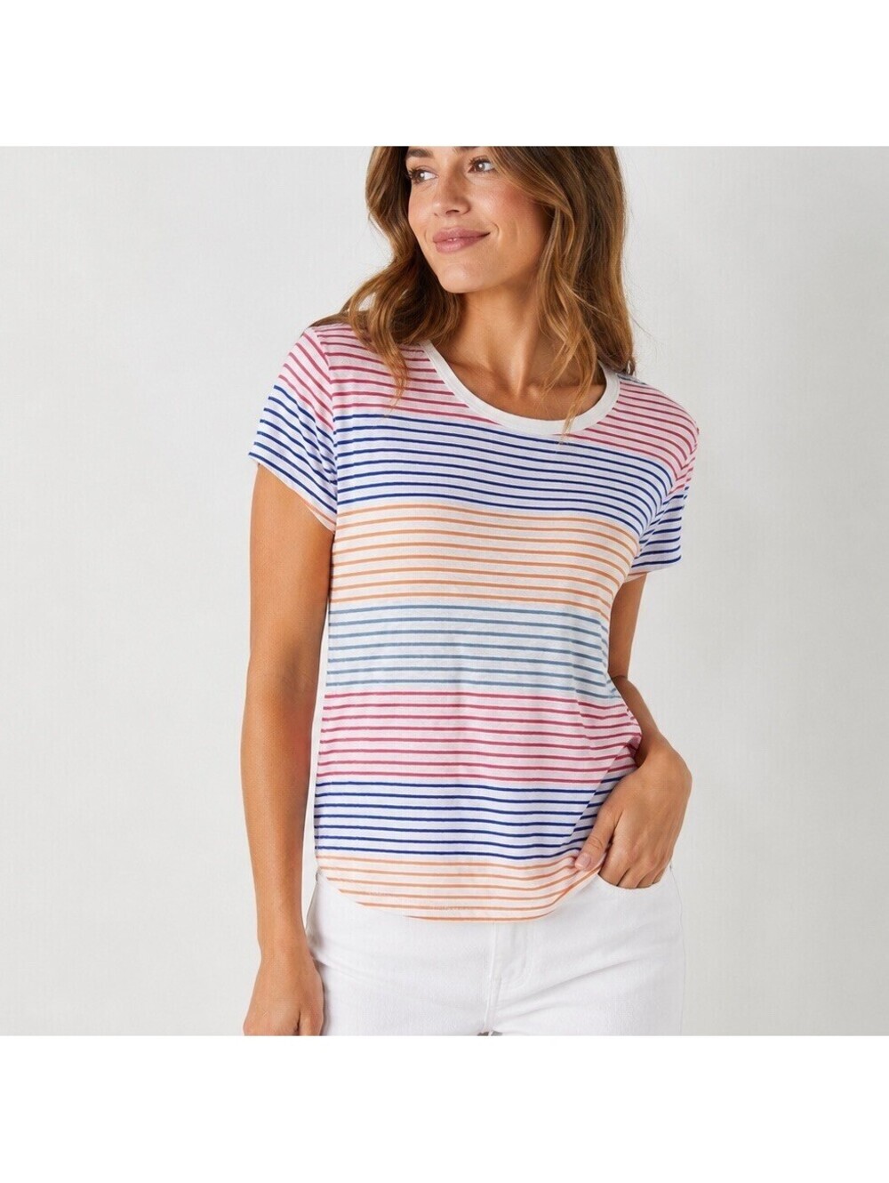 LOFT Rainbow Striped T-Shirt Women’s Small S Nautical Preppy Coastal Beach Tee